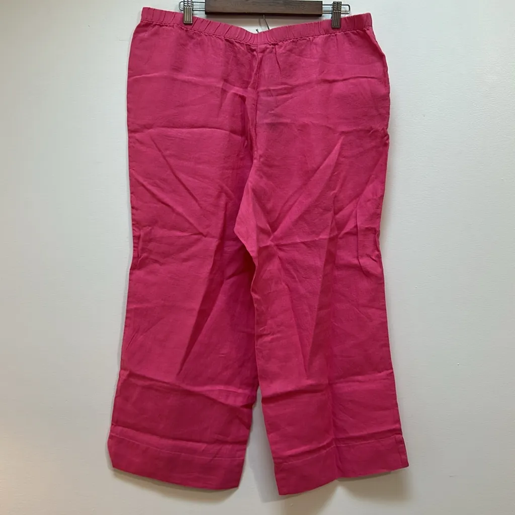 J JILL 100% LINEN CROPPED WIDE LEG TROUSER BEACH‎ PANT SIZE LARGE NWT Pink - Image 3