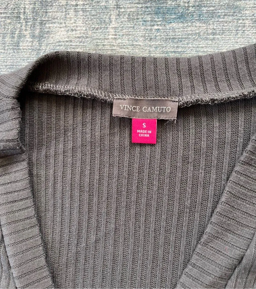 Vince Camuto Rib Knit Open Front Cardigan In Darkshadow Gray Small - Image 3