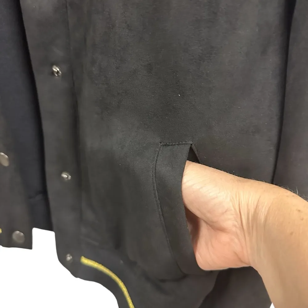 Velvet Heart Faux Suede Black Gold Snap Up Bomber Jacket with Pockets Womens S - Image 8