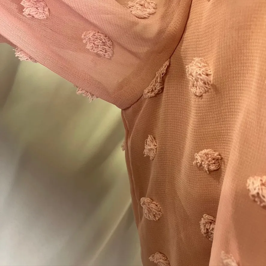 Just Me Dress Small Pink Pom Pom Swiss Dot‎ Lace Trim Long Sleeve Mini Occasion - Image 10