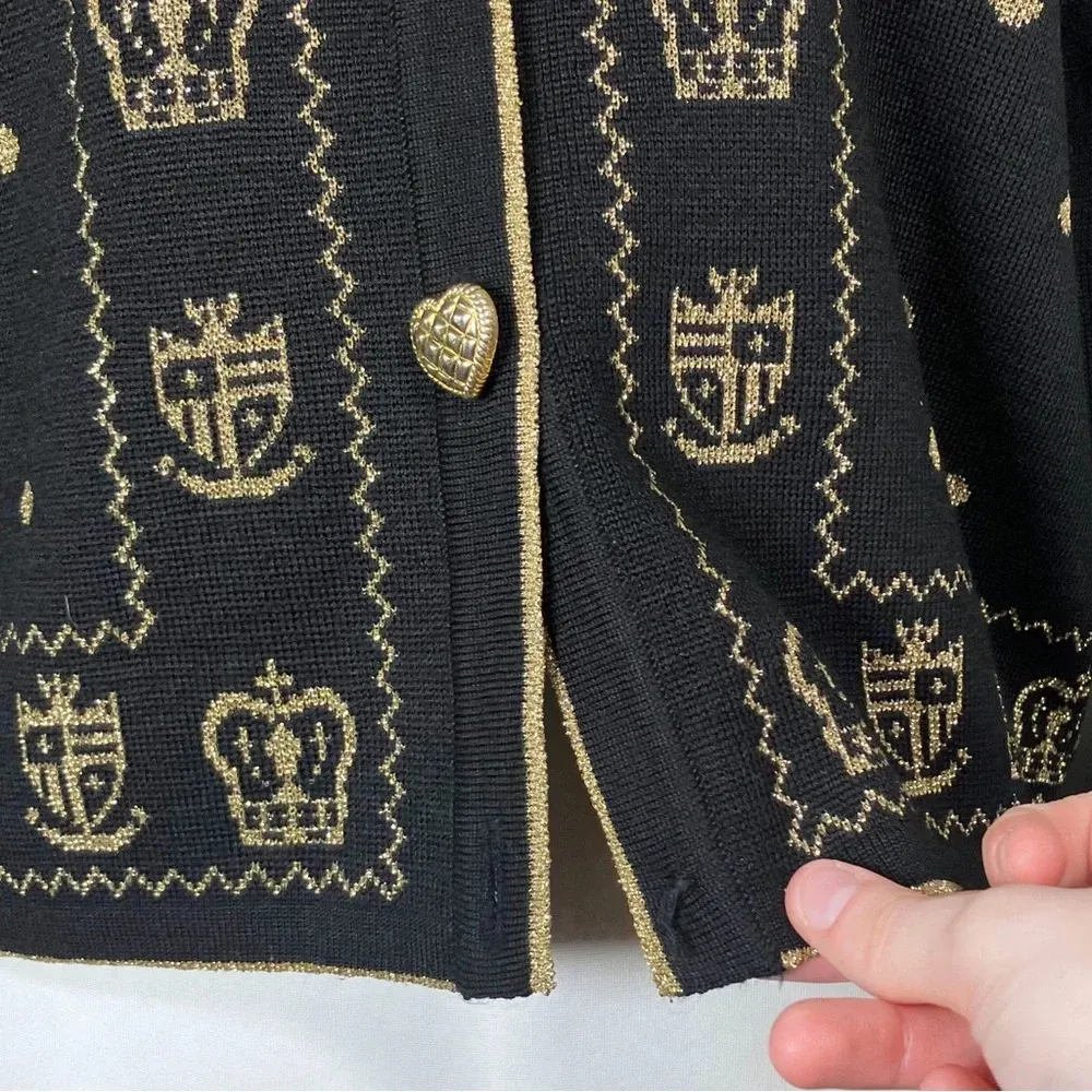 90s Vintage Asian Korean Cardigan XS Black Gold Heart Button Maximalist Eclectic - Image 10