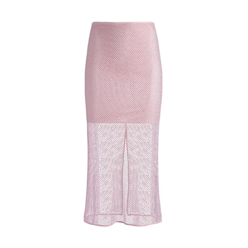 Alice + Olivia Maeve Crystal-Embellished Midi Skirt pink size 12 - Image 2