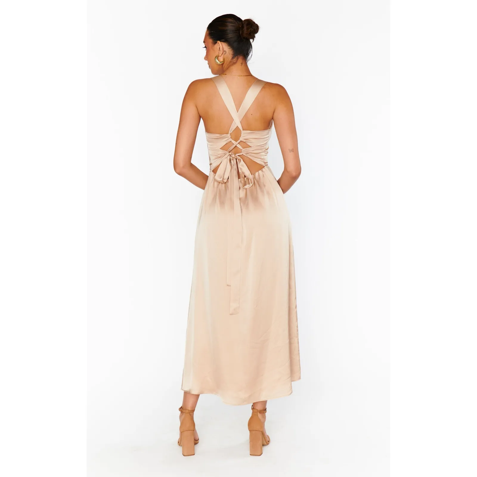 Show Me Your Mumu Mina Midi Dress in Champagne Luxe Satin M - Image 8
