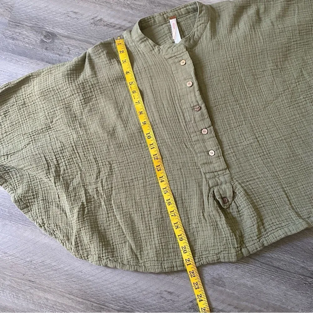 Free People Top Dolman Drape Poncho Flowy Cotton Olive Oversized - Image 9