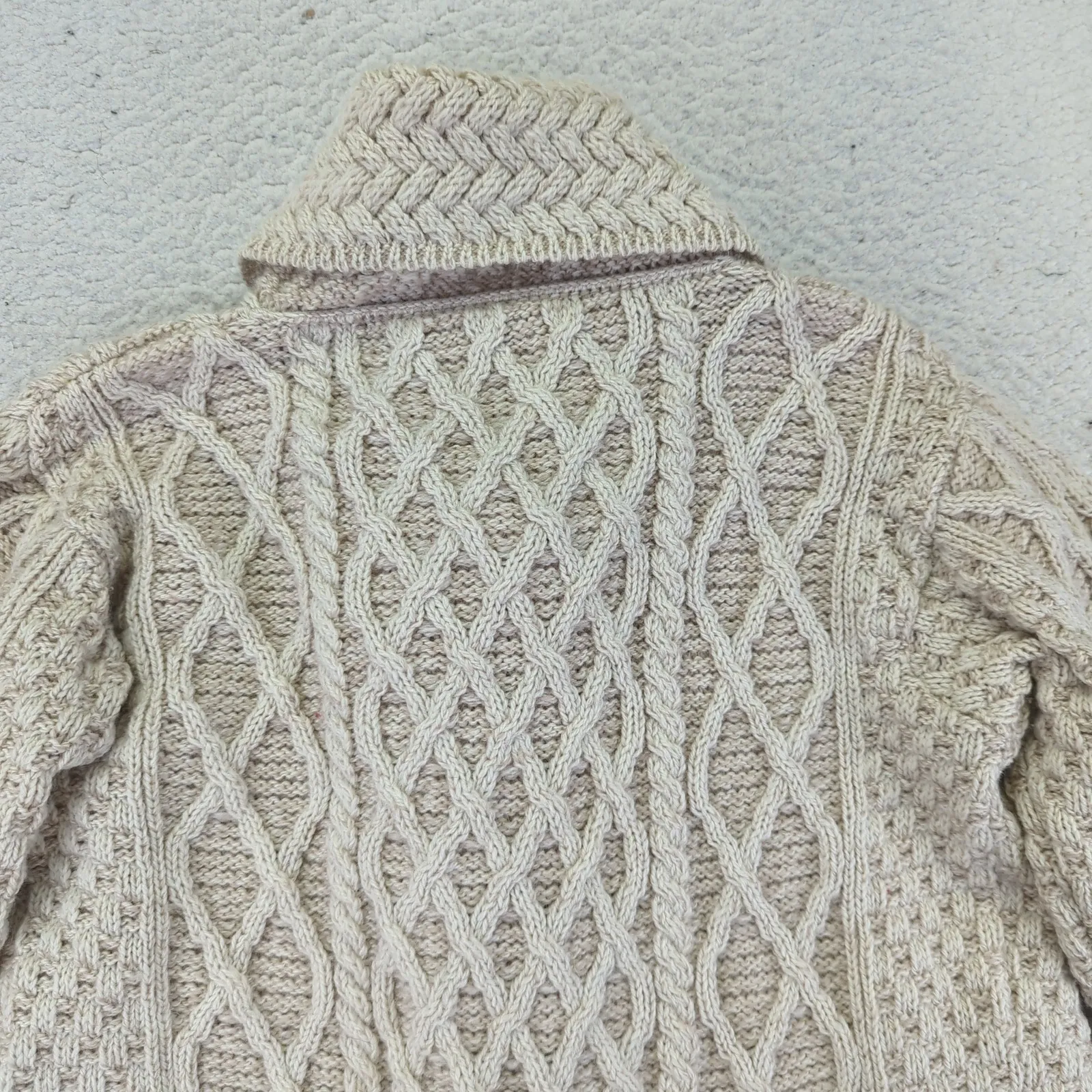 Carraig Donn Cable Knit Merino Shawl Collar Medium Cardigan Sweater‎ Ireland Tan - Image 8