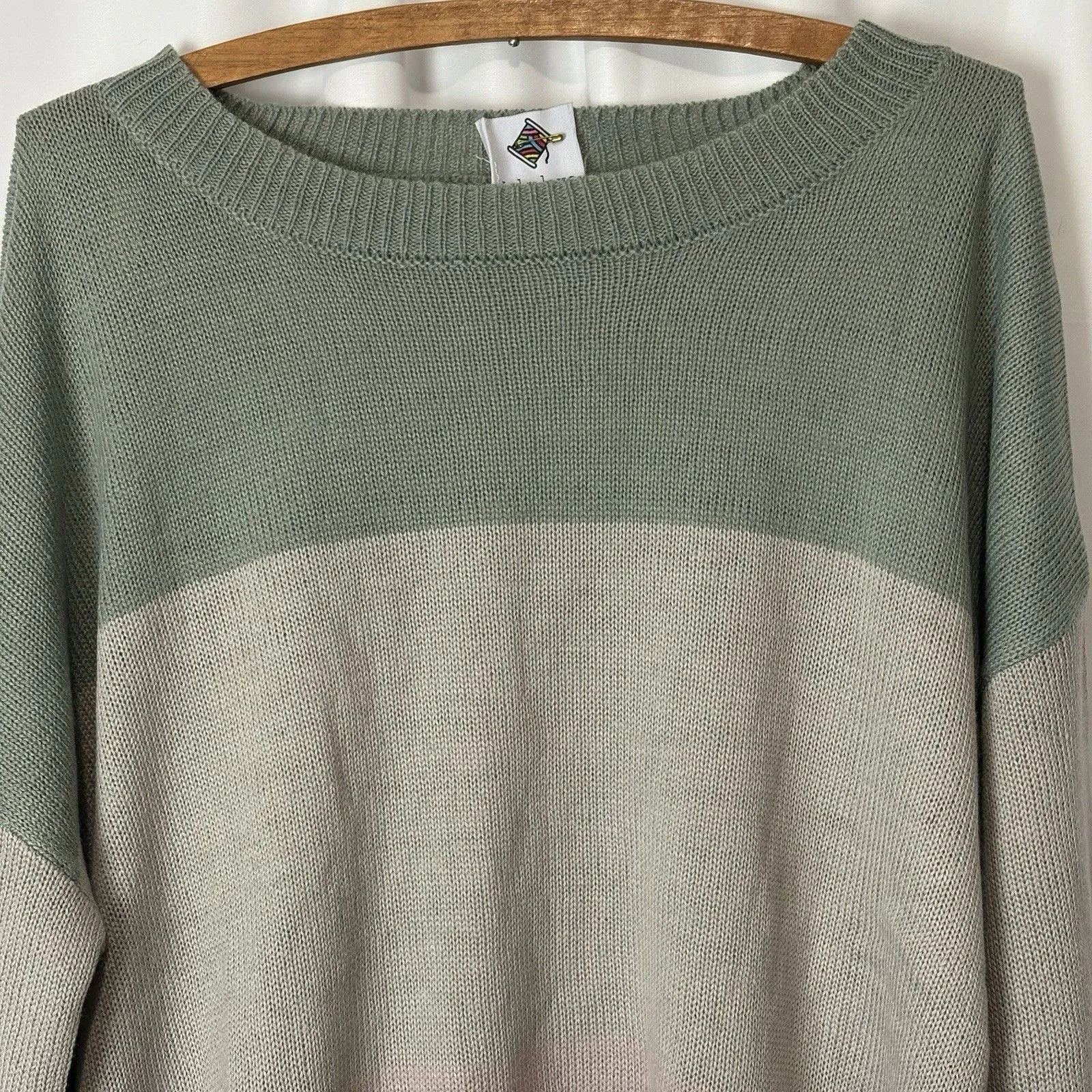 Like Love Colorful Striped Color Block Sweater Size 2X Green Pink Beige Muted - Image 2