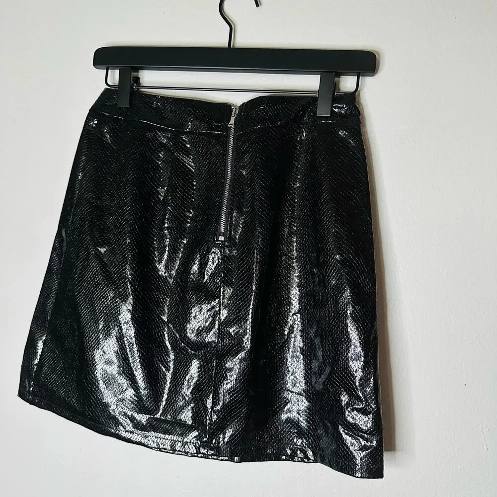 TIGER MIST Black Snakeskin Faux Mini Silver Circle Side Detail Skirt Size Small - Image 4