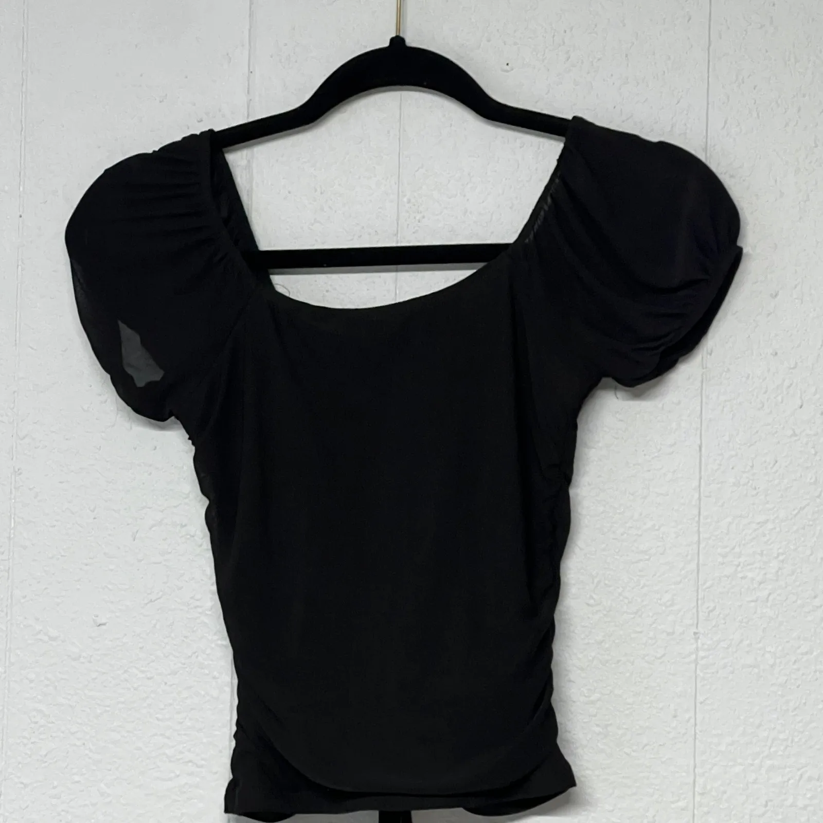 Just Polly Womens Top XS Puff Sleeve Mesh Witchy Whimsigoth Renaissance Y2K Chic Black - Image 7