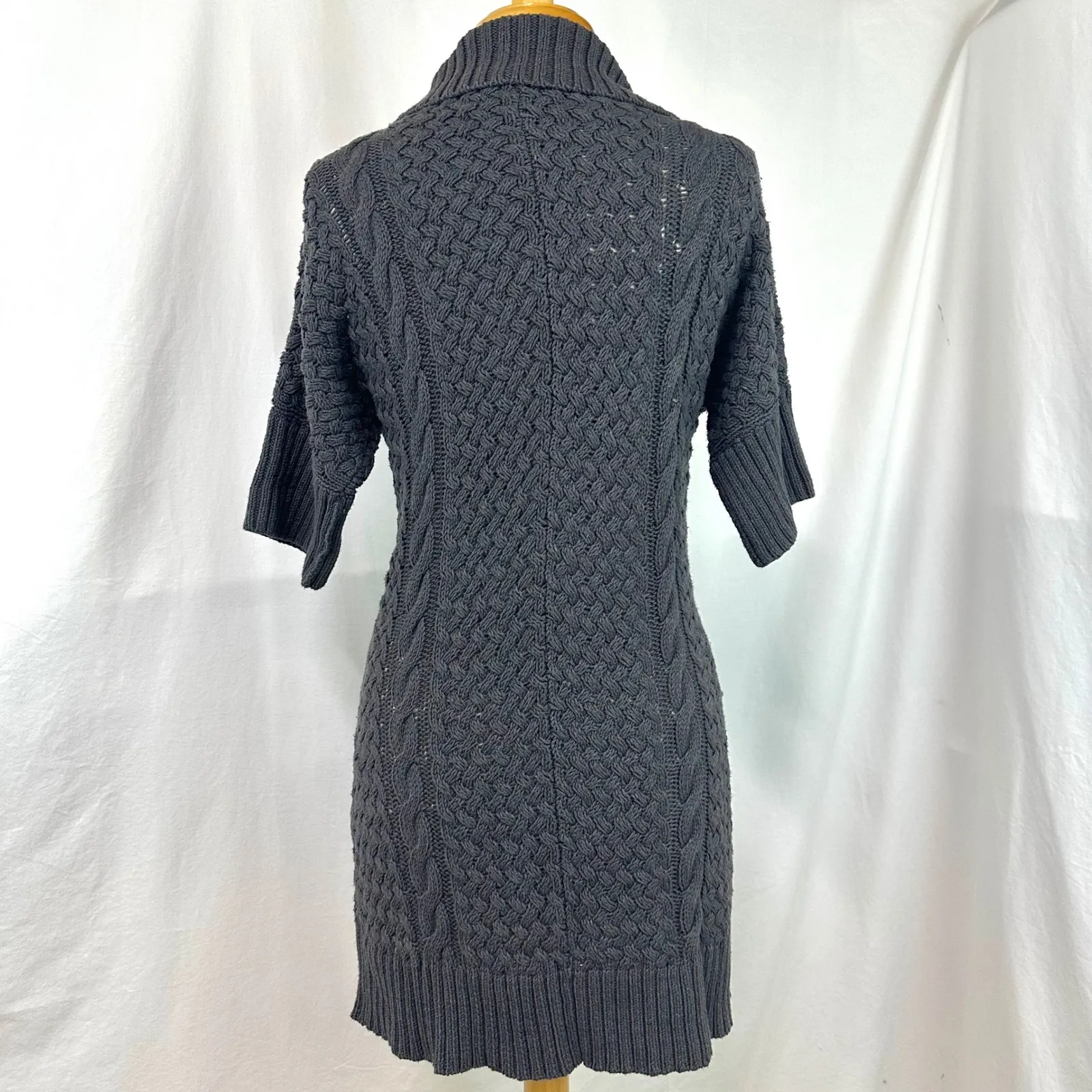 JONES NEW YORK Y2K Gray Chunky Cable Knit Short Sleeve Sweater Dress Women's S - Image 5