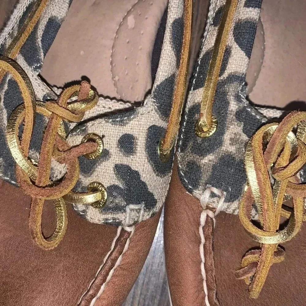 Sperry Top Sider Women Brown Leopard Print Boat Shoes Size 9 M Leather - Image 4