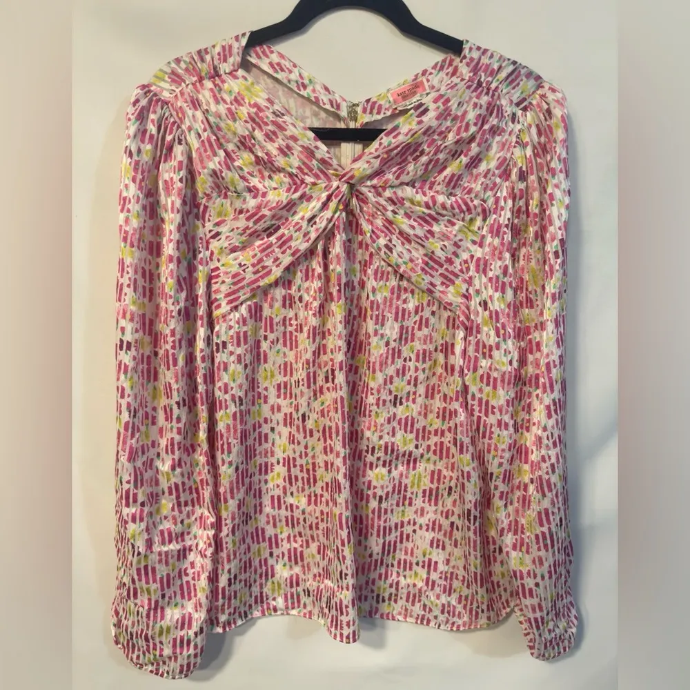 KATE SPADE Marker Floral Devote French Cream Top size XXL Puff Sleeve silky - Image 8