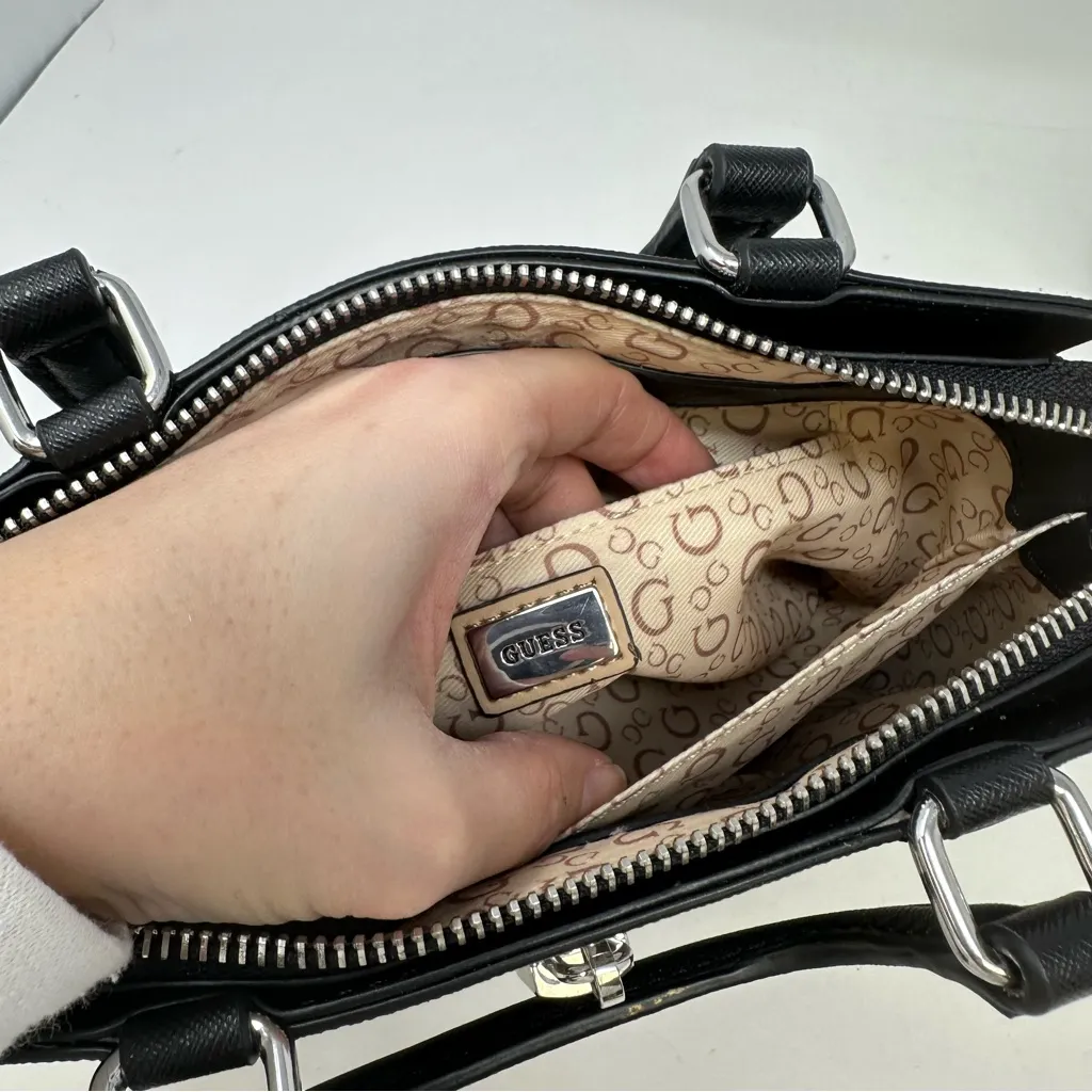 Guess Meera Mini PVC Signature Print‎ Top Handle Bag Black - Image 13