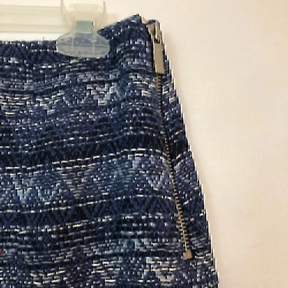 NEW NWT MICHAEL KORS Blue Tweed Chevron 100% Cotton Boho Winter Fringe Skirt 8 - Image 5