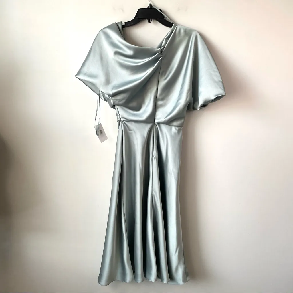 Amsale The Slouch One Shoulder Satin‎ Midi Dress Jade Green 4 - Image 7