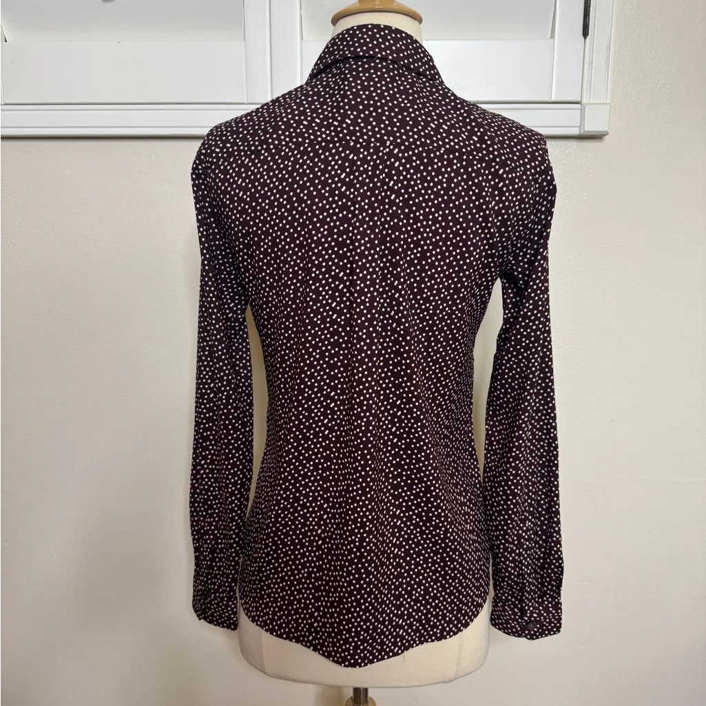 Ann Taylor Burgundy Polka Dot Button-Down Shirt - Image 3