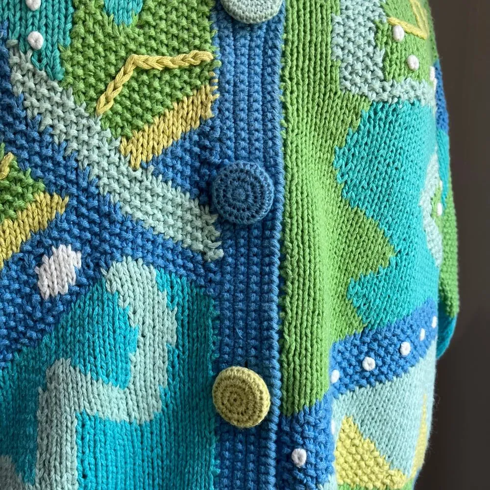 Segrets Sun Prints Knit by Hand Sweater Vintage Color Blocking Sweater Sz M Blue Size M - Image 5