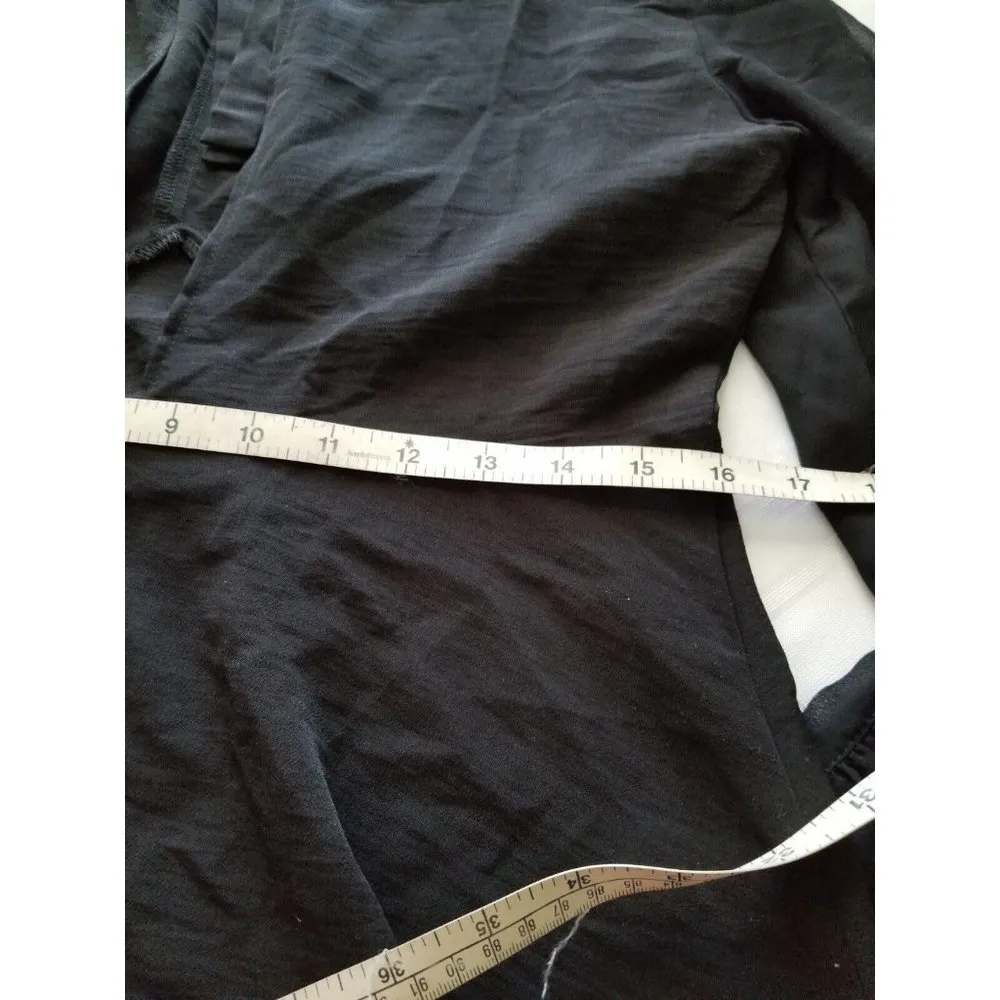 TOPSHOP Black Sheer Long Sleeve Peplum Blouse Keyhole Back Shirt Top Size 8 - Image 7
