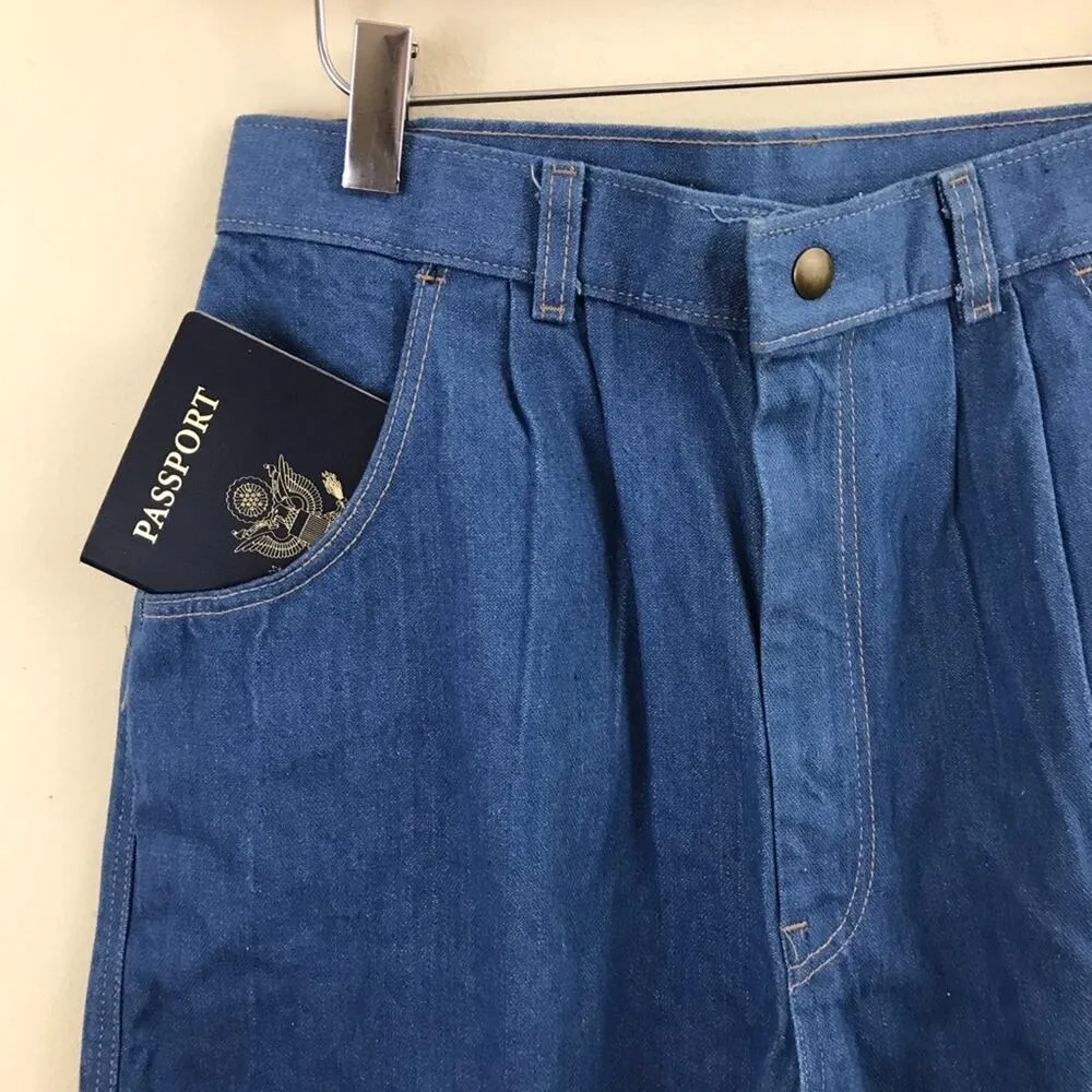 Vintage Deadstock Baggy Slouchy Tapered Cotton 80s pleated hi waist jeans 27 12 Blue - Image 3