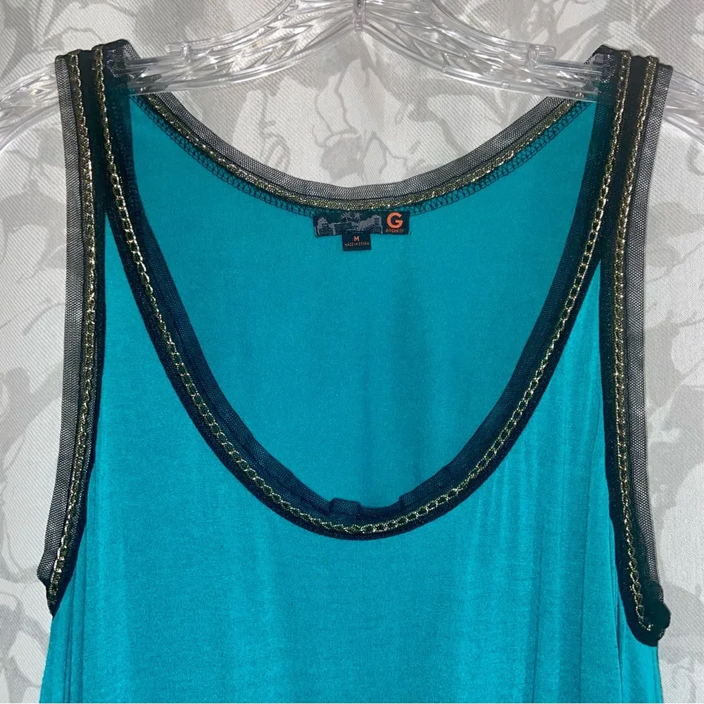 Y2K Vtg Guess Aqua Green Chain Detail Going Out Top M Medium Black Mesh Gold - Image 2