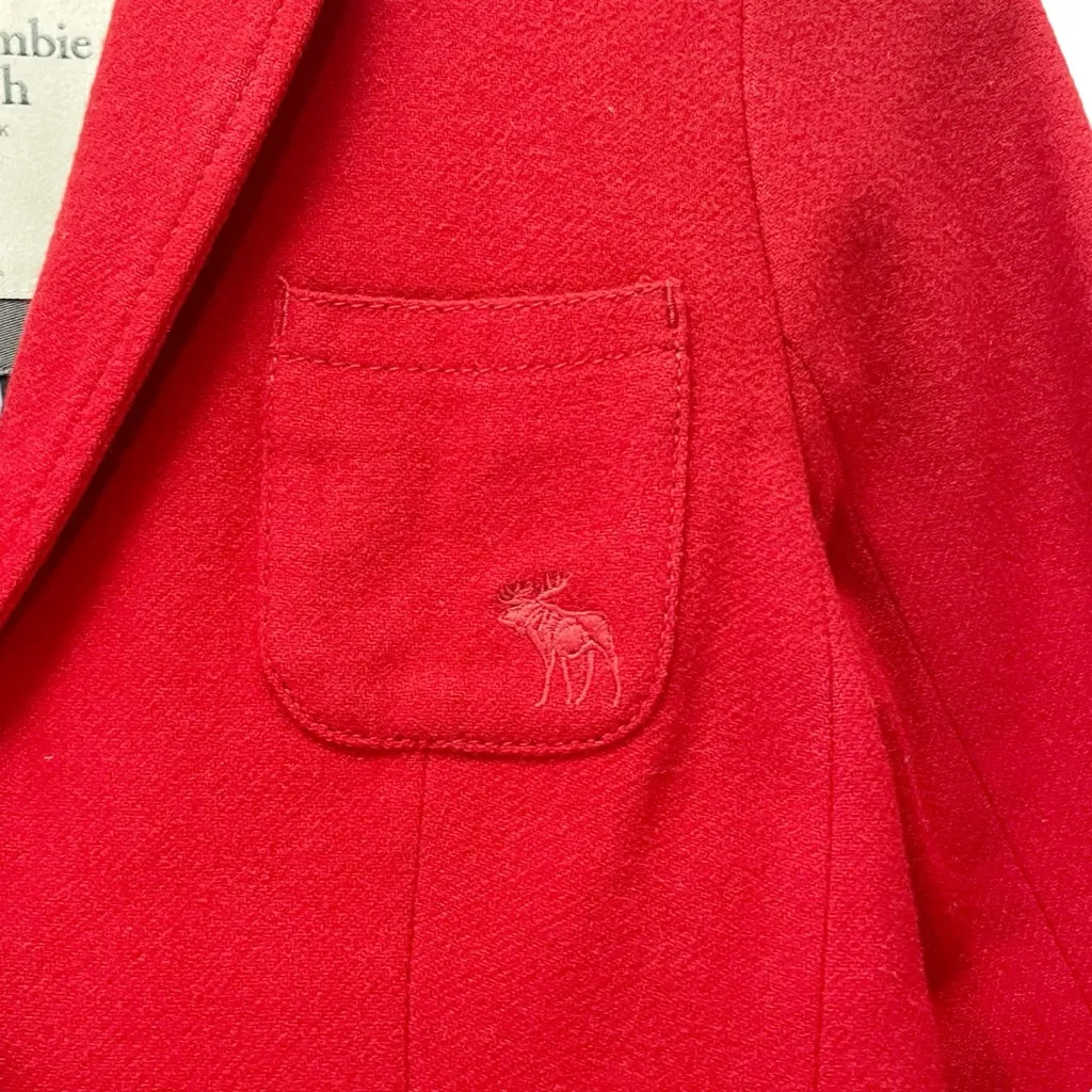 Abercrombie & Fitch Cropped Red Blazer Size XS Wool Blend 2 Button Jacket Preppy - Image 4