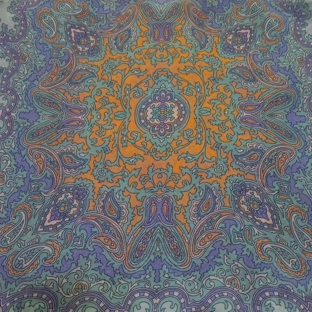 Ann Taylor Aqua and Lavender Paisley Print Boho Sheer Peasant Blouse - Image 12