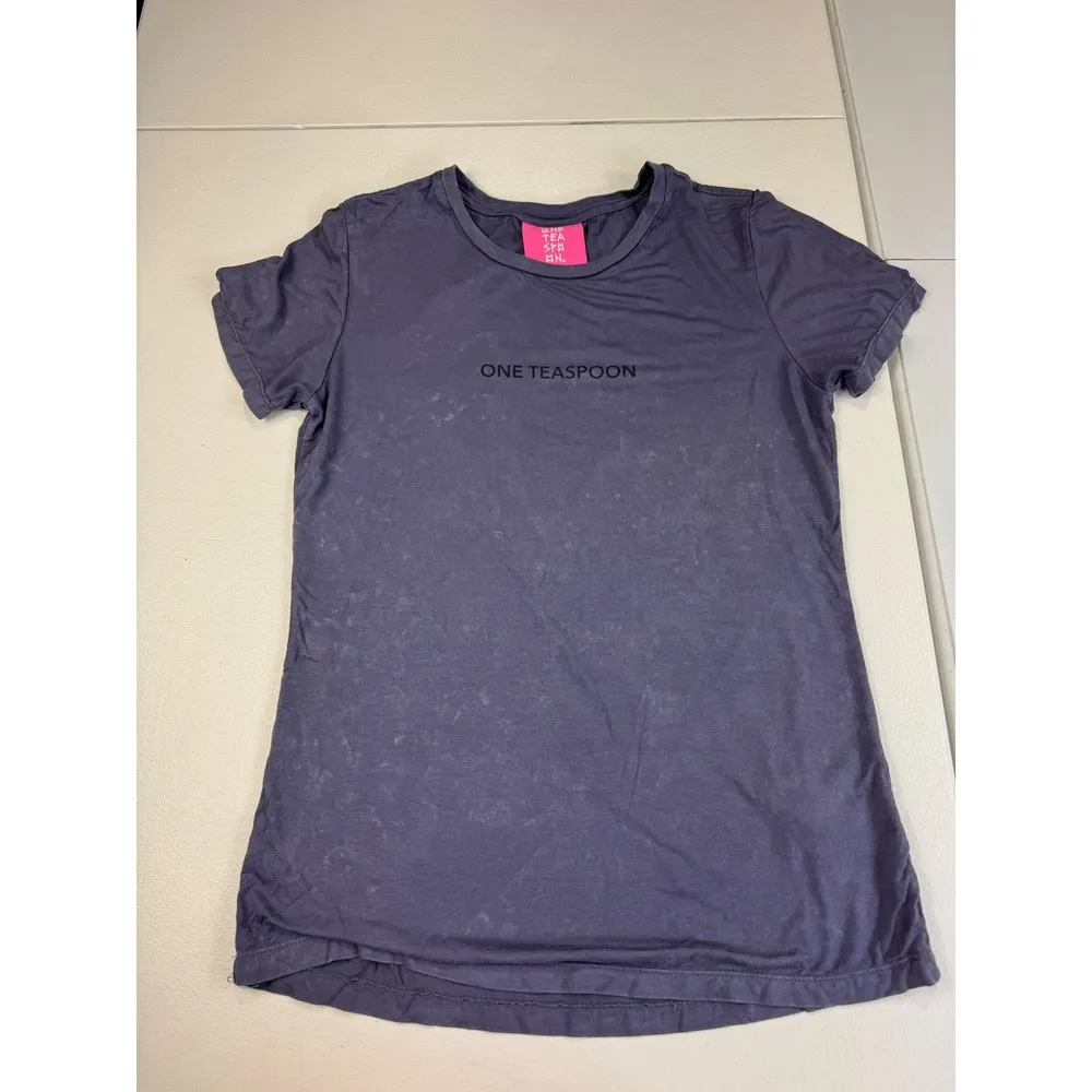 ONE TEASPOON Purple‎ Graphic Print Short Sleeve Crew Neck T-Shirt Top M - Image 4