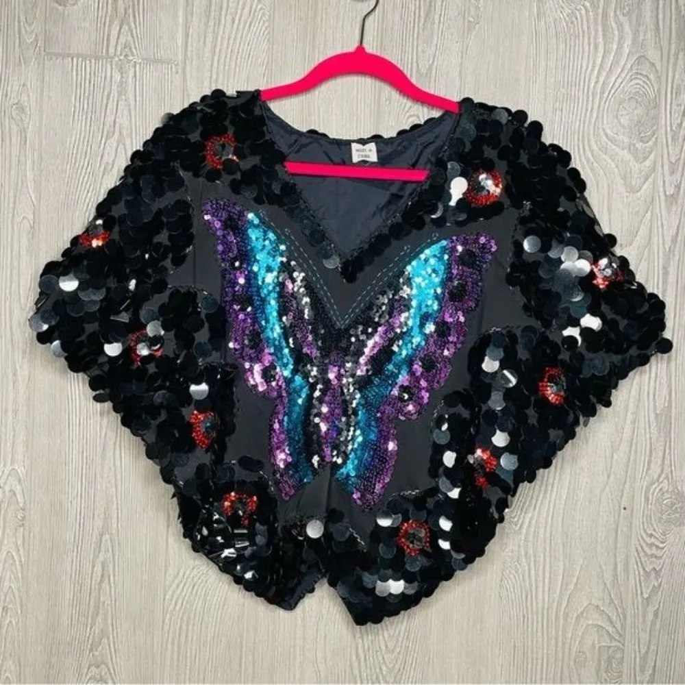 Vintage sequin beaded butterfly shirt eras tour style purple black roughly mediu Size M - Image 6