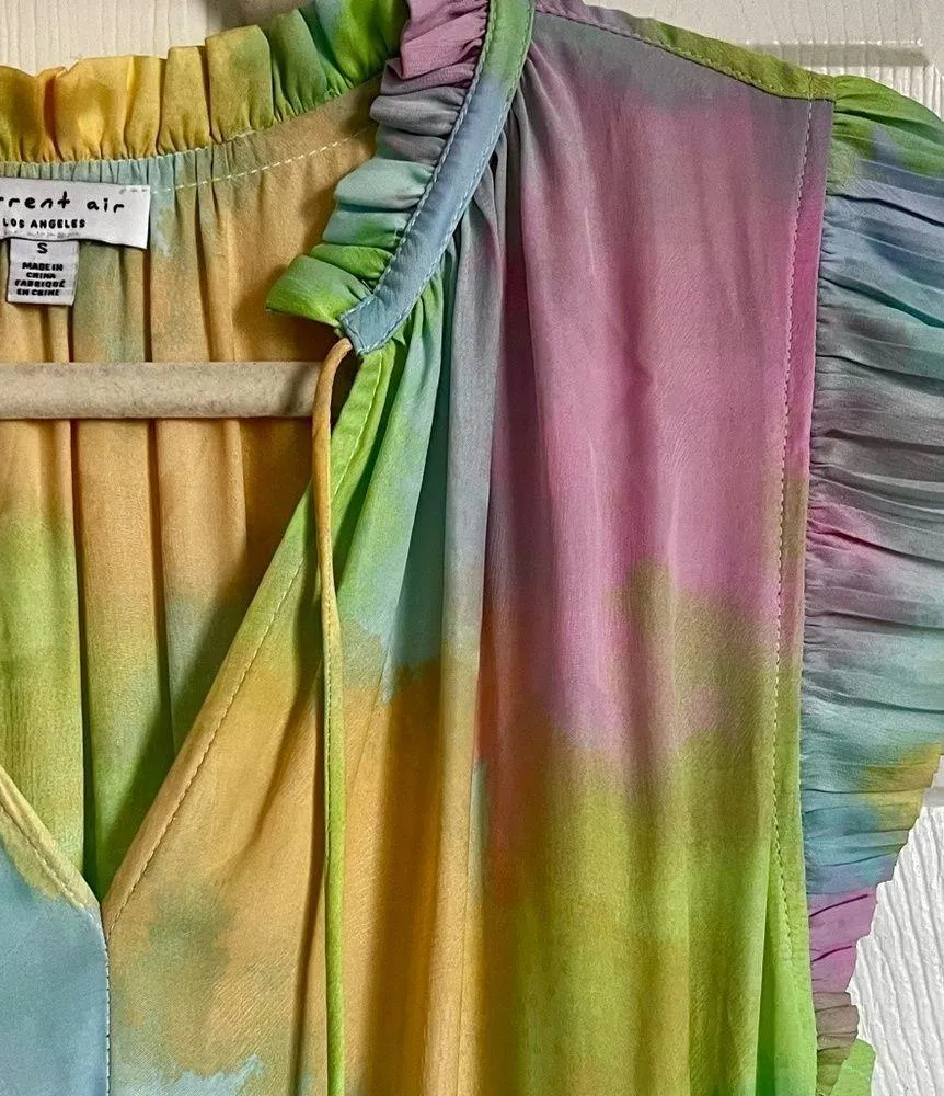 Anthropologie Current Air Zoey Rainbow Pastel Cotton Candy Pleated dress Small - Image 4