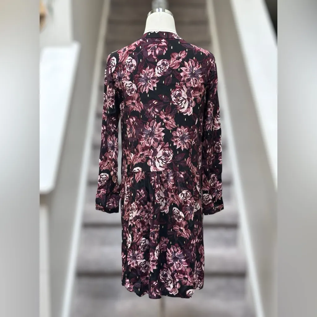 Garnet Hill Dropwaist Button-Up Long Sleeve Purple & Gold Pocket Dress Women’s 2 - Image 7