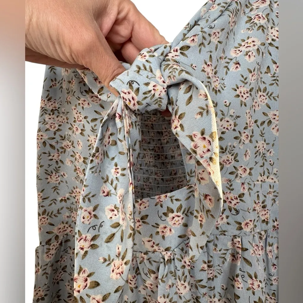 To My Lovers Baby Blue Floral Spaghetti Strap Sun Dress Size Large - Image 8