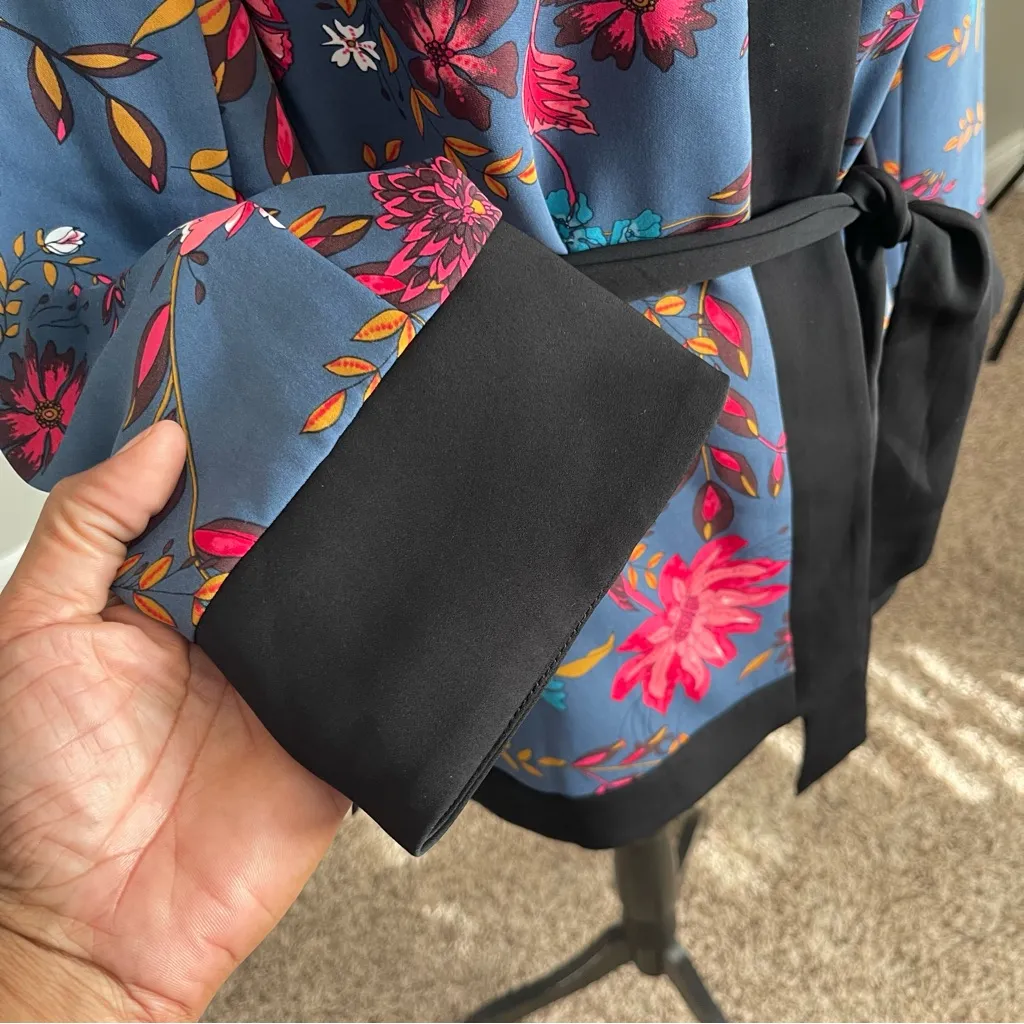 LOFT | Blue Floral Belted Jacket Sz XS - Image 5