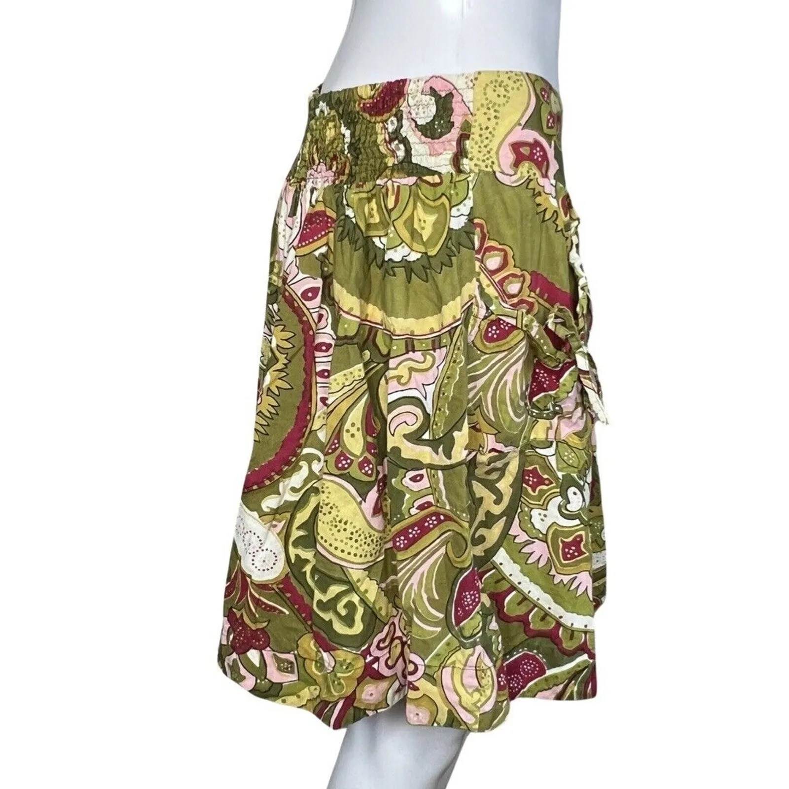 Willow & Clay Skirt Womens Medium Green Mini Pockets Casual Bohemian Peasant - Image 2