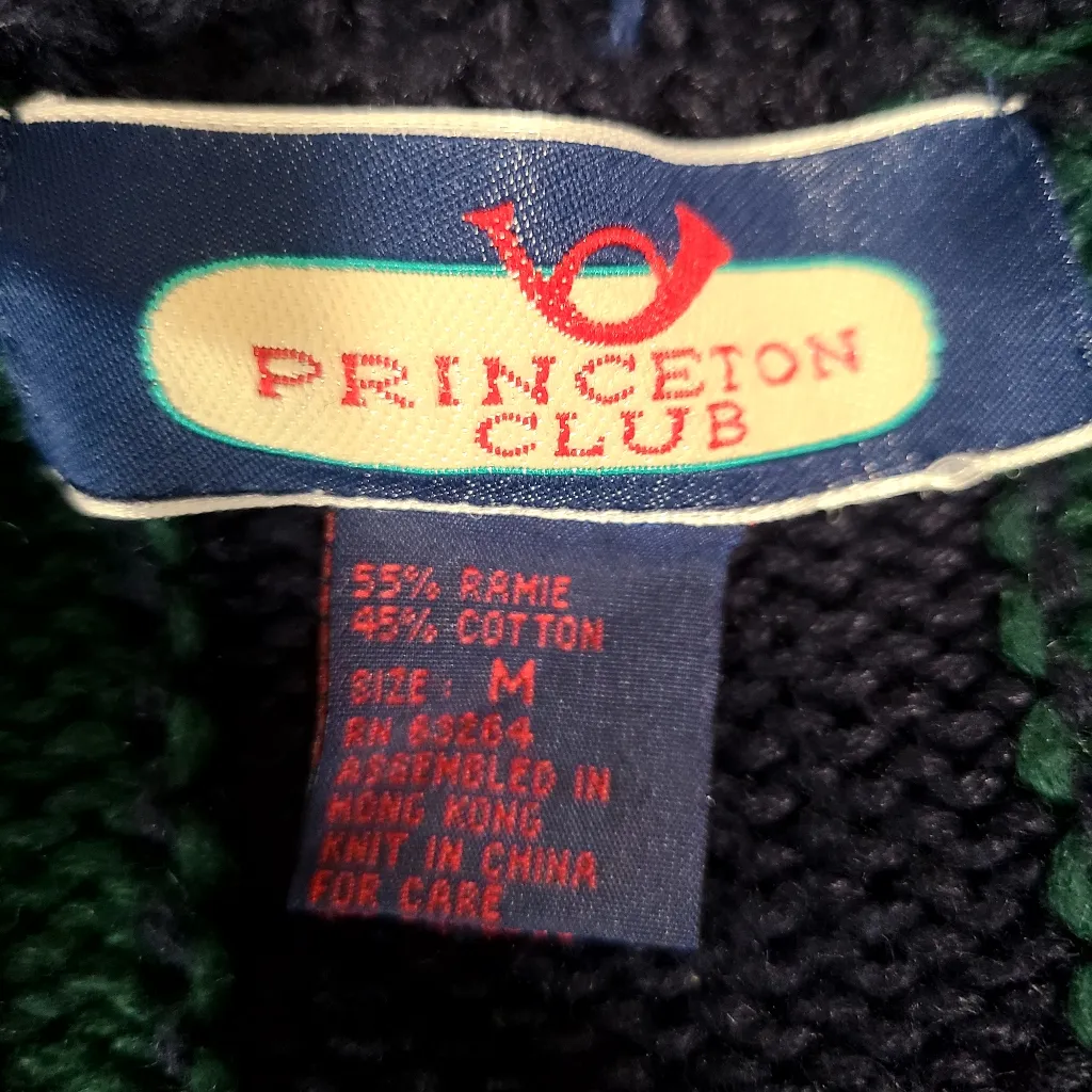 Vintage Princeton Club Plaid Striped Four Button Cardigan 90s Size Medium Green - Image 4