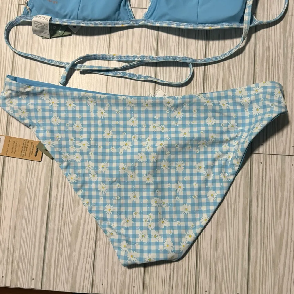 SWIM SYSTEMS Set Darling Ditsy Ayla Tri Women's bikini Ellie Tab Gingham Daisy Blue Size L - Image 6