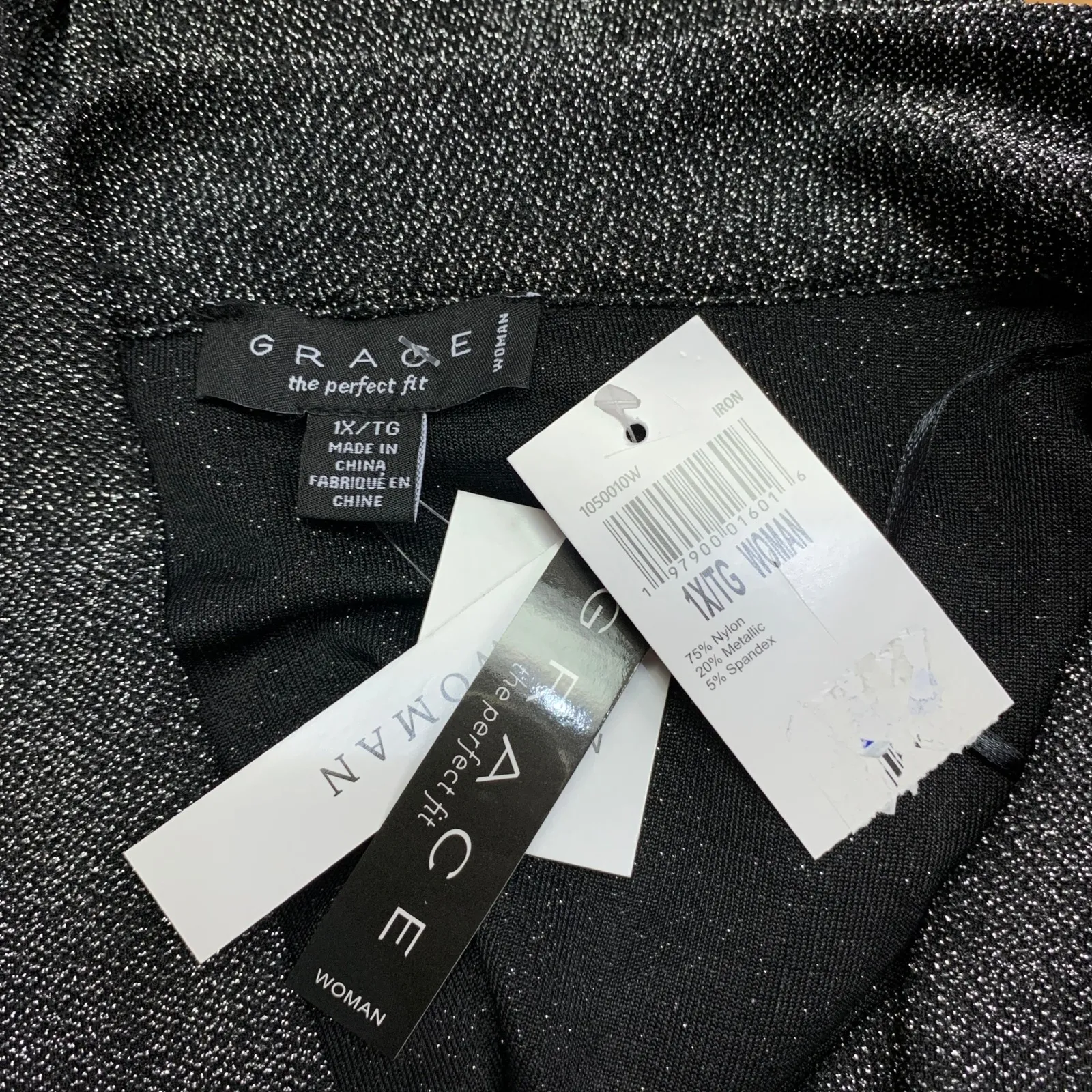 Grace Cowl‎ Neck Top Womens Size 1X Sparkle Metallic Long Sleeve Blouse Plus NWT Gray - Image 5