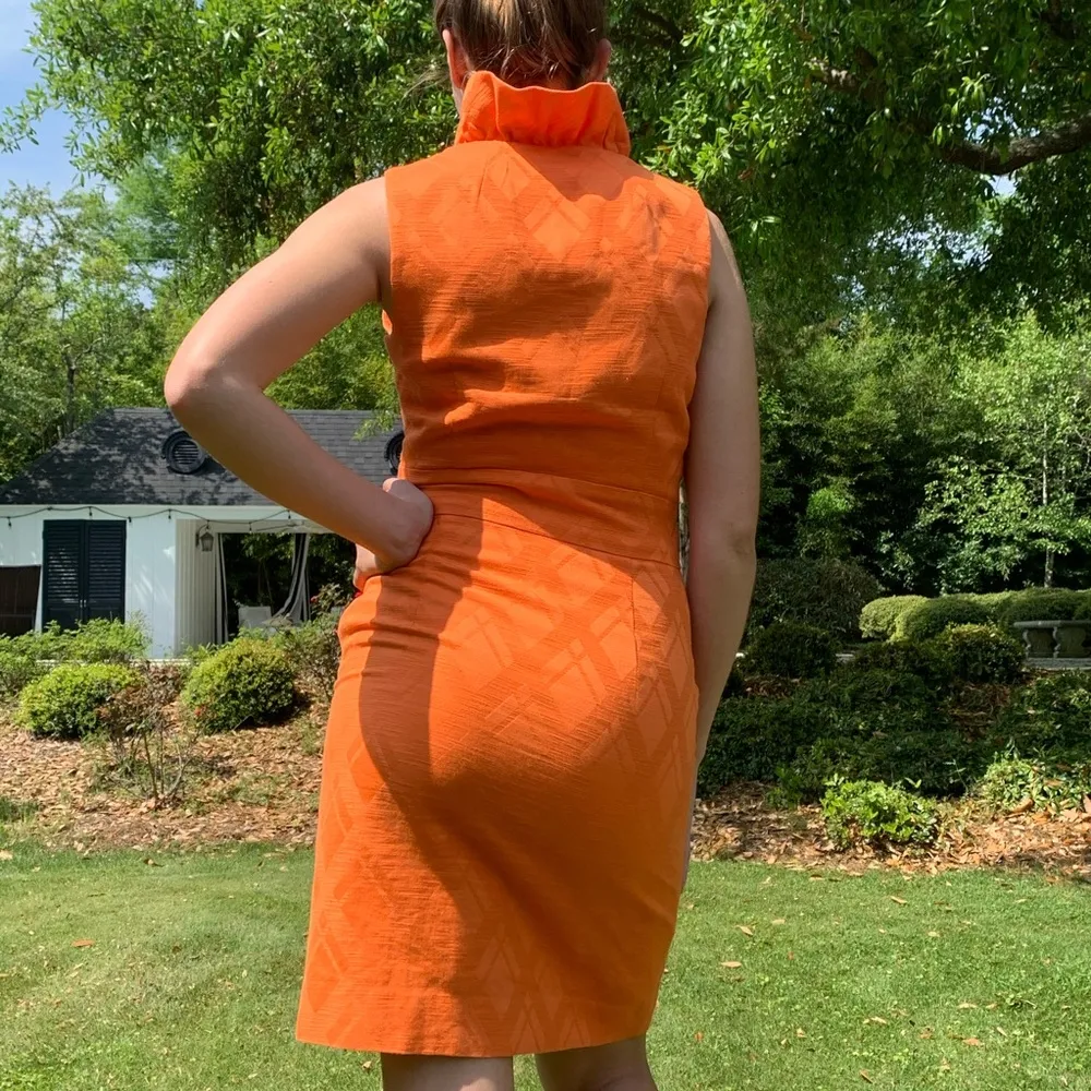 Milly of New York Orange Textured Ruffle Dress 6 - Image 5