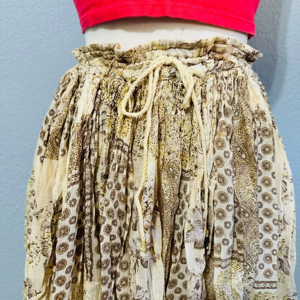 Short Circuit Vintage Women Brown Bohemian Maxi Summer Drawstring Skirt FREESIZE Tan Size undefined - Image 7