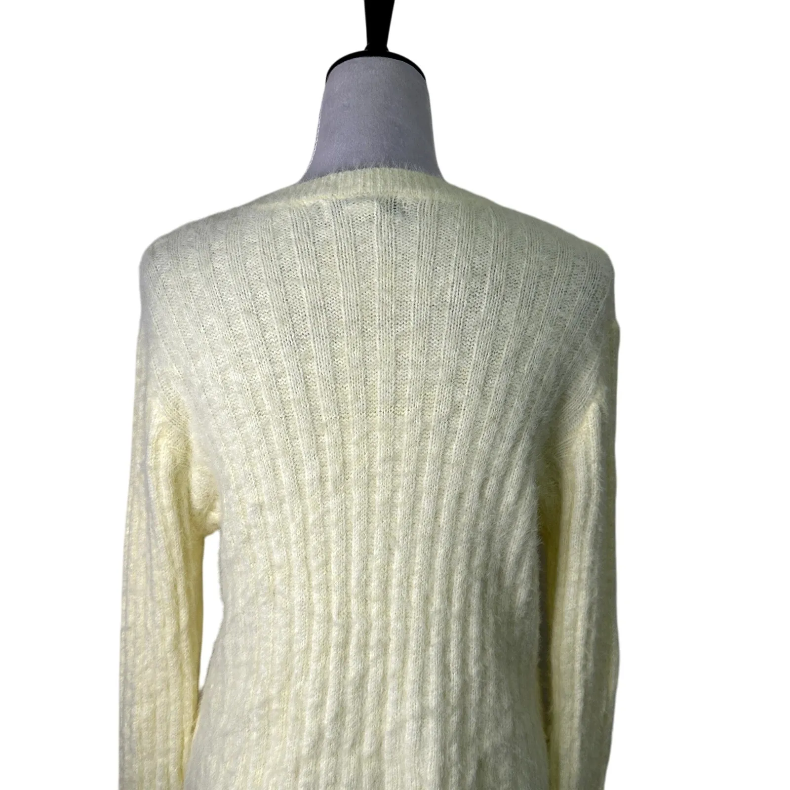 Cotton Emporium Fuzzy Sweater Solid Long Sleeve Crewneck Butter Yellow W L NWOT - Image 5