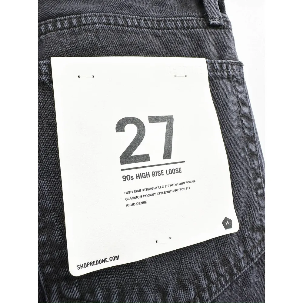 Re/Done 90s High Rise Loose Fit Relaxed Straight Leg Washed Black Ripped Jeans - Image 5