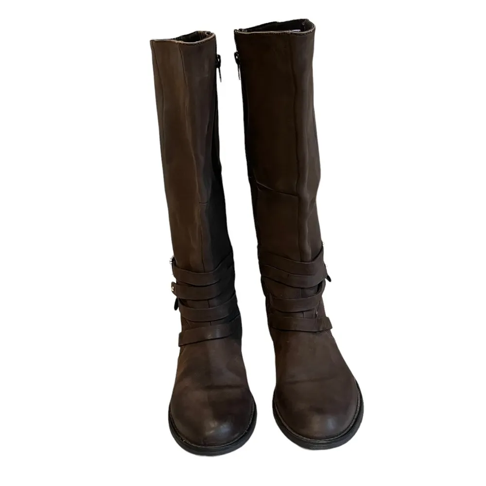 Steve Madden Albany Brown Leather Belted Riding Boots - Image 6