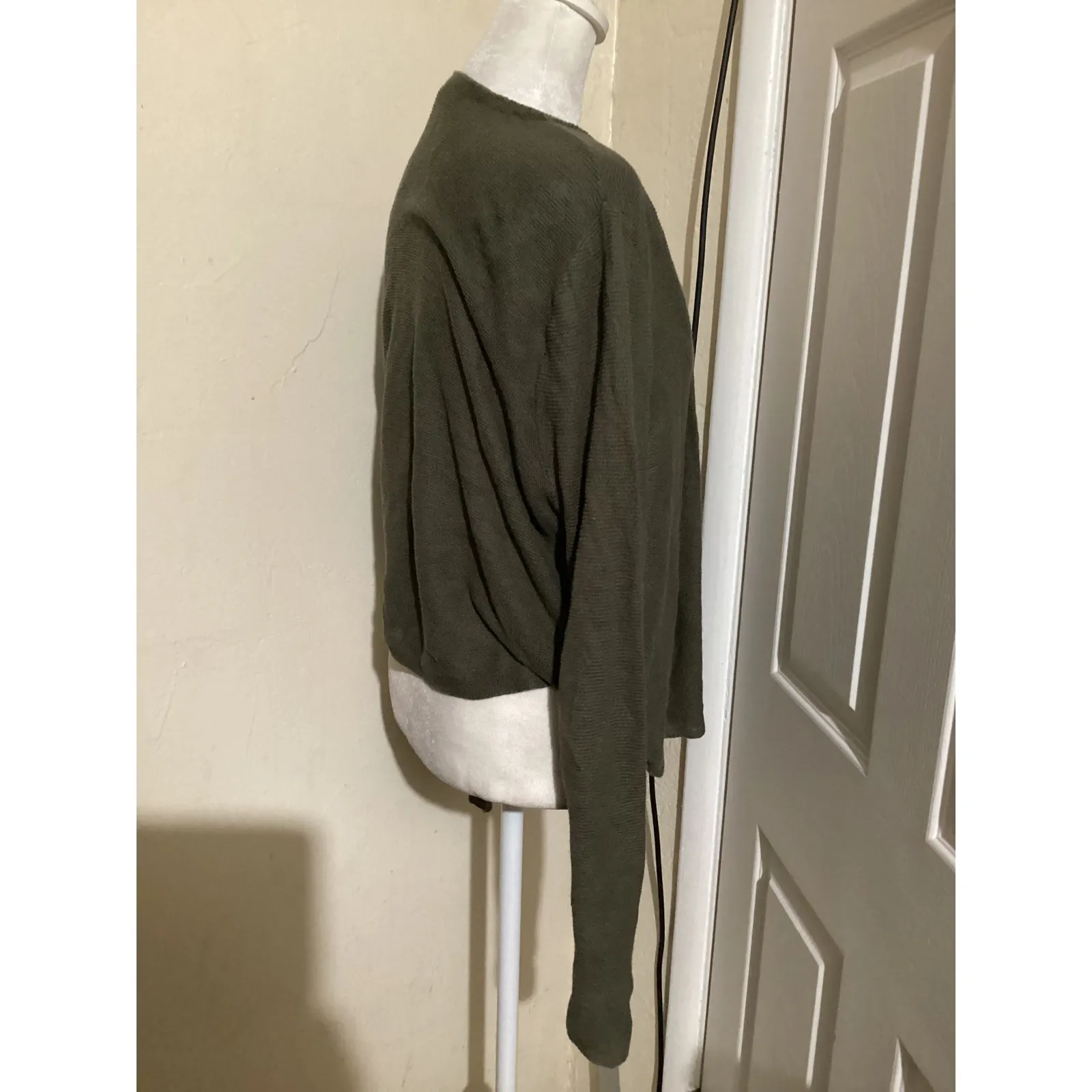 JJill Olive Green Lightweight Knit Open Front Cardigan Sweater Women's Medium - Image 2