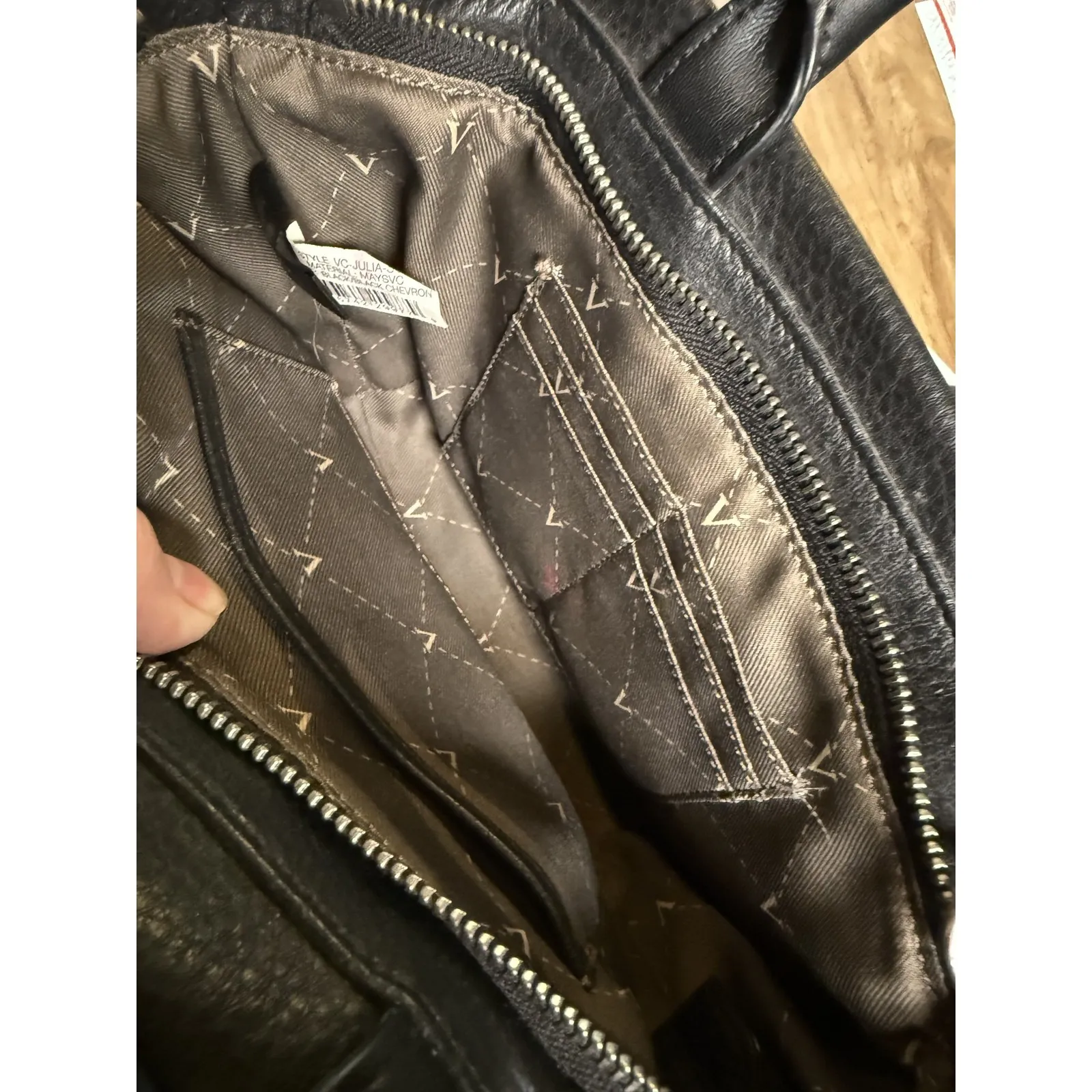 Vince Camuto Satchel Bag Womens Black Chevron Julia purse May Leather Purse Tote - Image 7