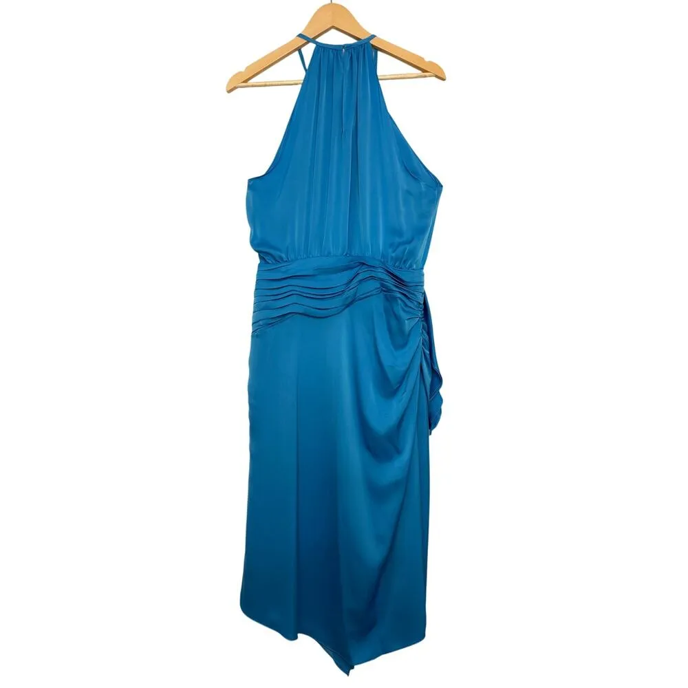 Ramy Brook Amanda Elegant Lake Blue Split Hem Halter Pleated Dress $495 NWT 6 - Image 4