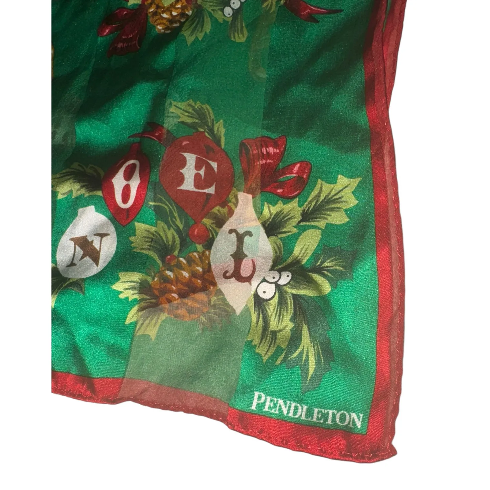 Pendleton Silky Christmas Scarf 10x52 Noel Trumpet Holly Holiday Festive Green - Image 3