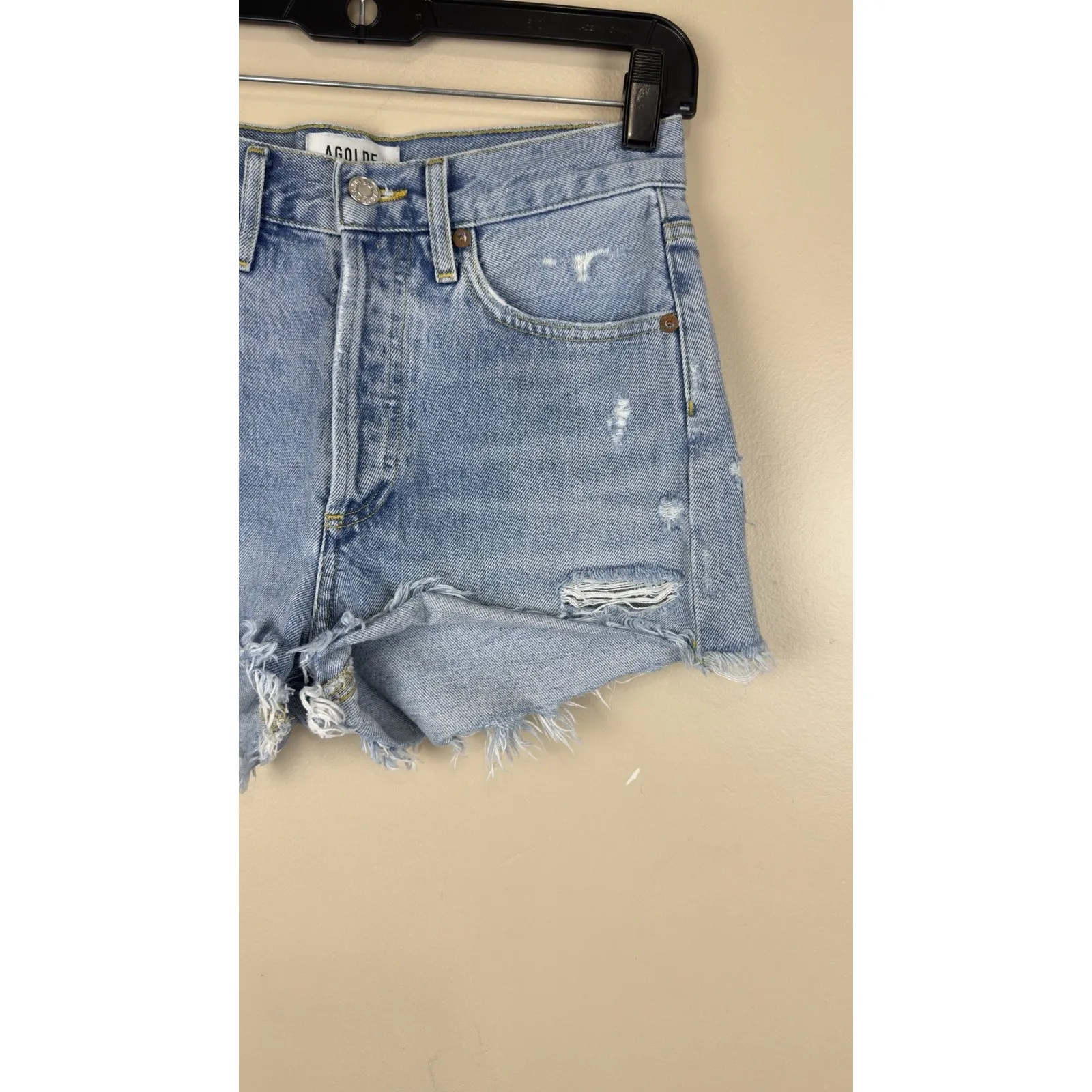 Agolde Parker Women’s Distressed Denim Shorts Size 24 High-Rise Cut-Off Blue - Image 3