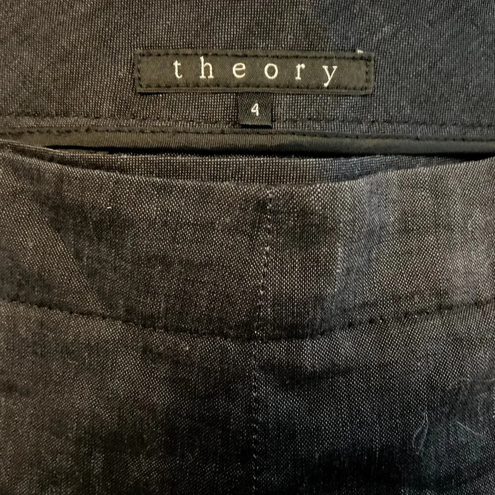 Theory Trouser Pants Wool Linen Blend Mid-Rise Straight Leg Flat Pockets Black 4 - Image 2