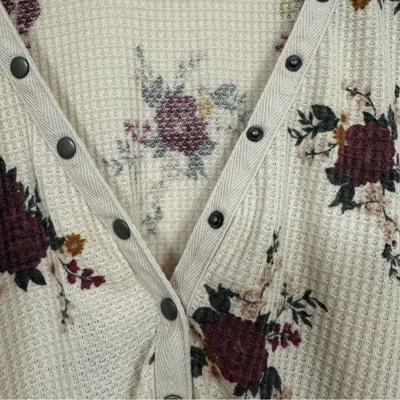 Torrid Cream Floral Thermal Sweater Womens 3X Waffle Knit Fall Boho Snap Up Top - Image 6