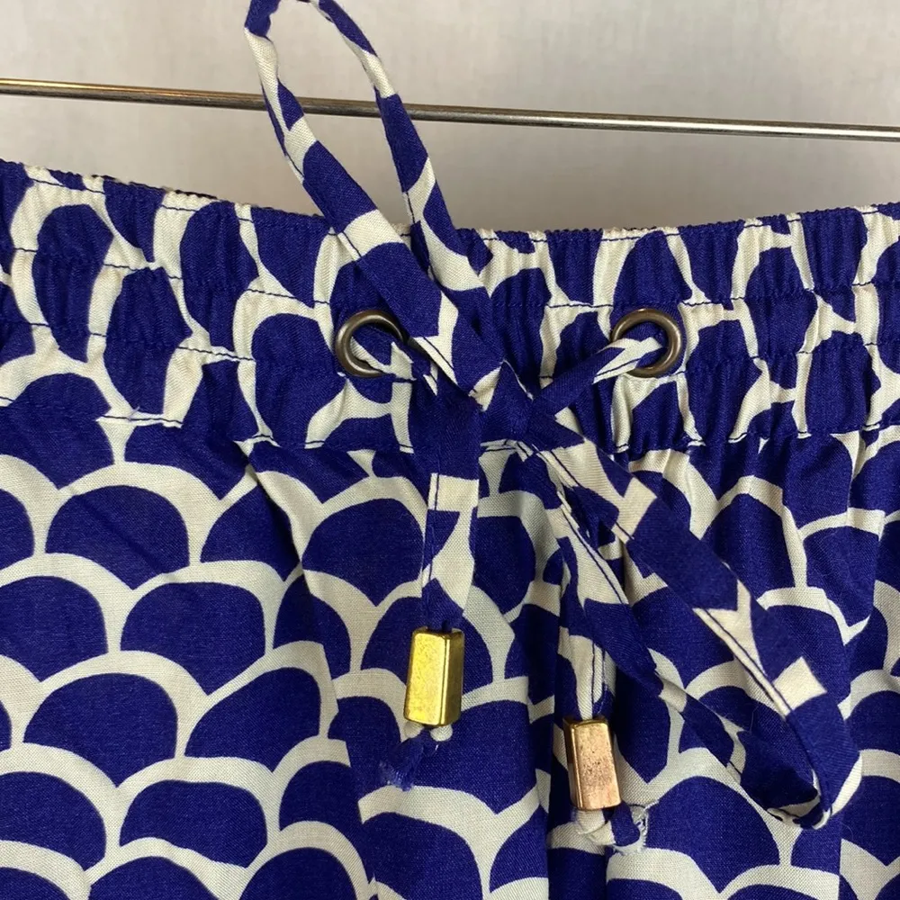 Anthropologie Blue & White Print Sequins Trim Pants S - Image 4