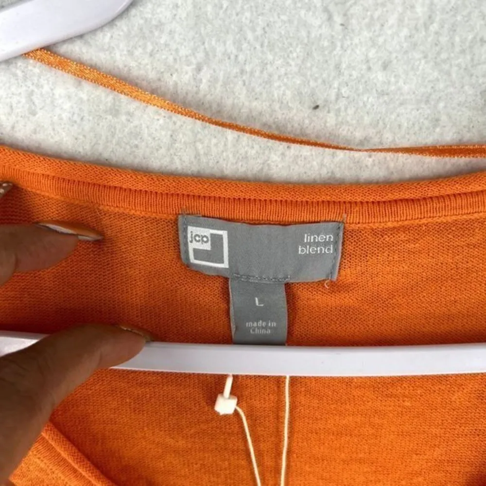 JCP Womens Sweater Size L Linen Blend Striped V-Neck‎ - Image 3