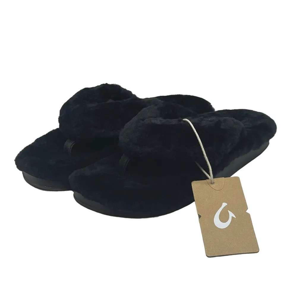 new  ʊ Shearling Fur Outdoor Slipper Thong Sandals ʊ Black 9M ʊ in Box - Image 12